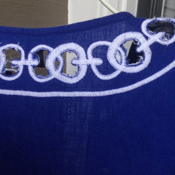 Banana Republic Deep Blue Empire Waist Drawstring & WHite Emdroidery Dress XL - Picture 11 of 15